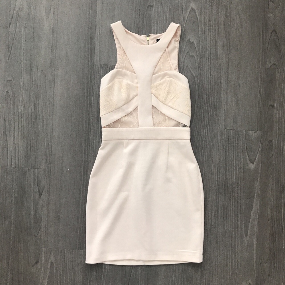 Light blush pink dress with cutout lace detail